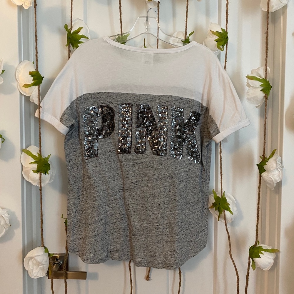 PINK Sequin Logo Tee